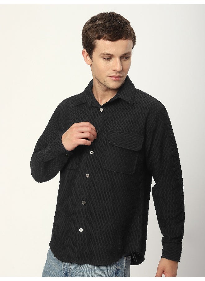 Beyoung Black Terry Textured Shirt  - Image 1