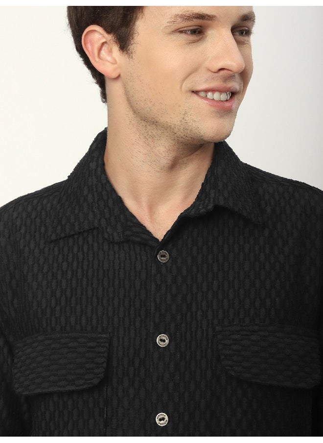 Beyoung Black Terry Textured Shirt  - Image 3