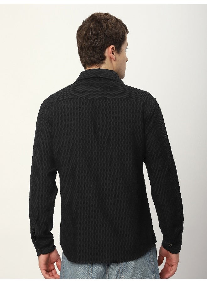 Beyoung Black Terry Textured Shirt  - Image 2