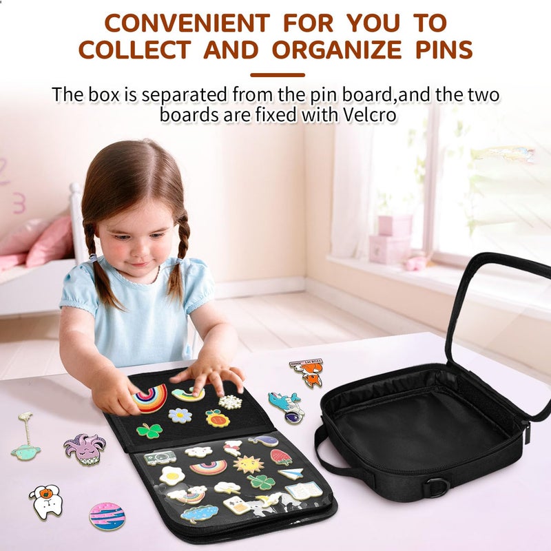 BOHEMIABY Enamel Pin Display Book, Small Collections Travel Pin Trading Book, Brooch Pin Lover Collector Bag, 6-Page Lapel Pin Display Board with Protective Film, Handles and Shoulder Strap, Black - Image 4