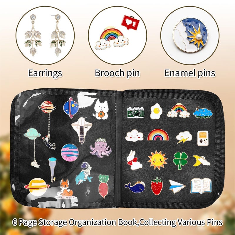 BOHEMIABY Enamel Pin Display Book, Small Collections Travel Pin Trading Book, Brooch Pin Lover Collector Bag, 6-Page Lapel Pin Display Board with Protective Film, Handles and Shoulder Strap, Black - Image 3
