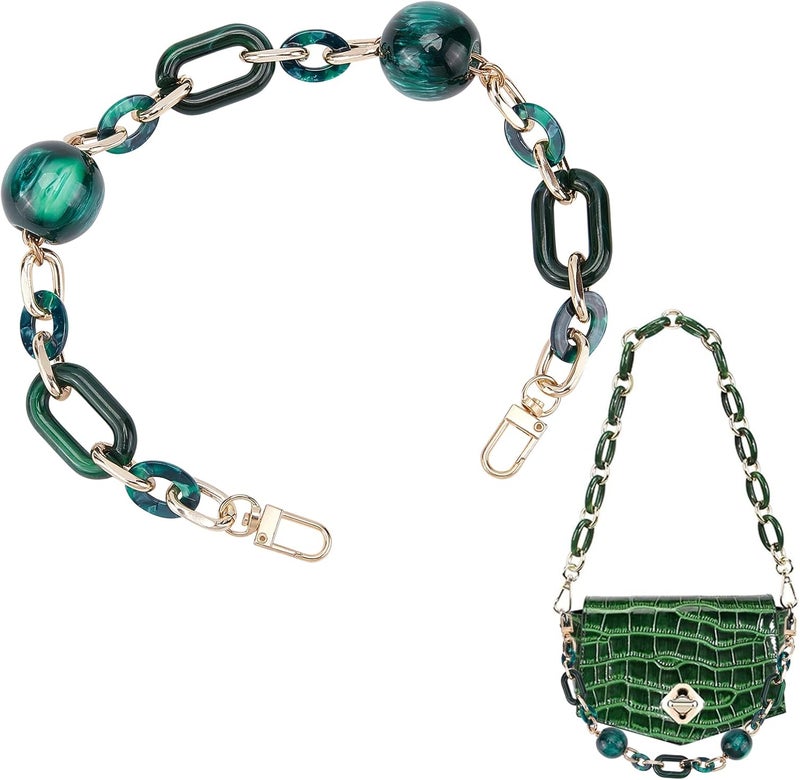 comfrt Acrylic Beaded Bag Chain Strap, 17.8 Inch Chunky Resin Purse Handle Chain Replacement Square Handbag Chain with Round Beads Detachable Clutches Handles Bag Chain Charms Accessories, Green - Image 1