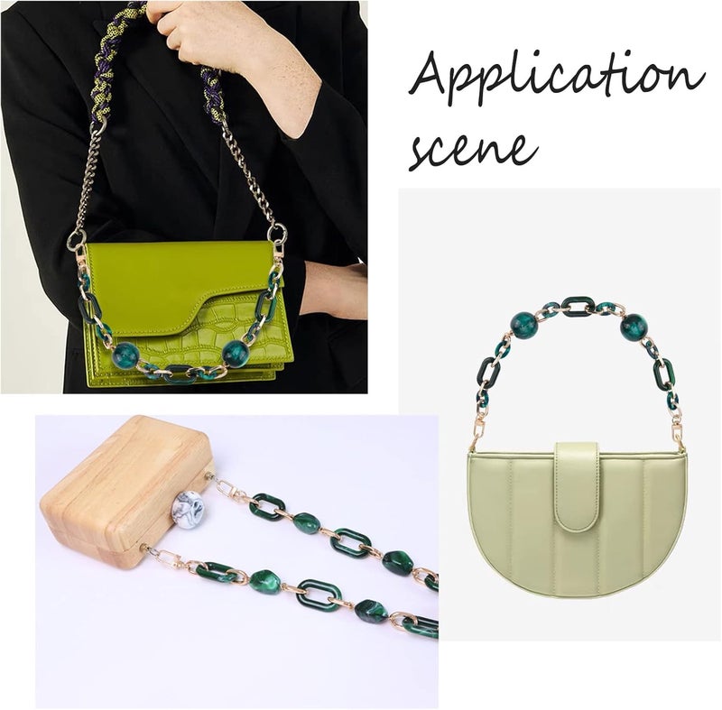 comfrt Acrylic Beaded Bag Chain Strap, 17.8 Inch Chunky Resin Purse Handle Chain Replacement Square Handbag Chain with Round Beads Detachable Clutches Handles Bag Chain Charms Accessories, Green - Image 4