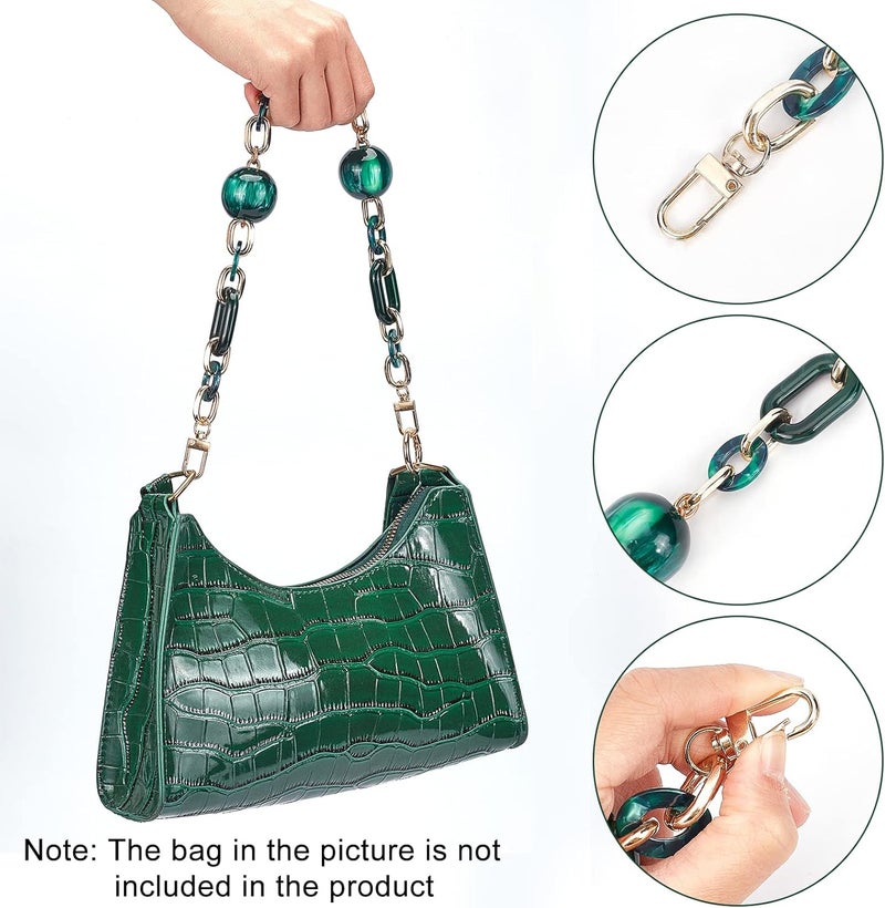 comfrt Acrylic Beaded Bag Chain Strap, 17.8 Inch Chunky Resin Purse Handle Chain Replacement Square Handbag Chain with Round Beads Detachable Clutches Handles Bag Chain Charms Accessories, Green - Image 2