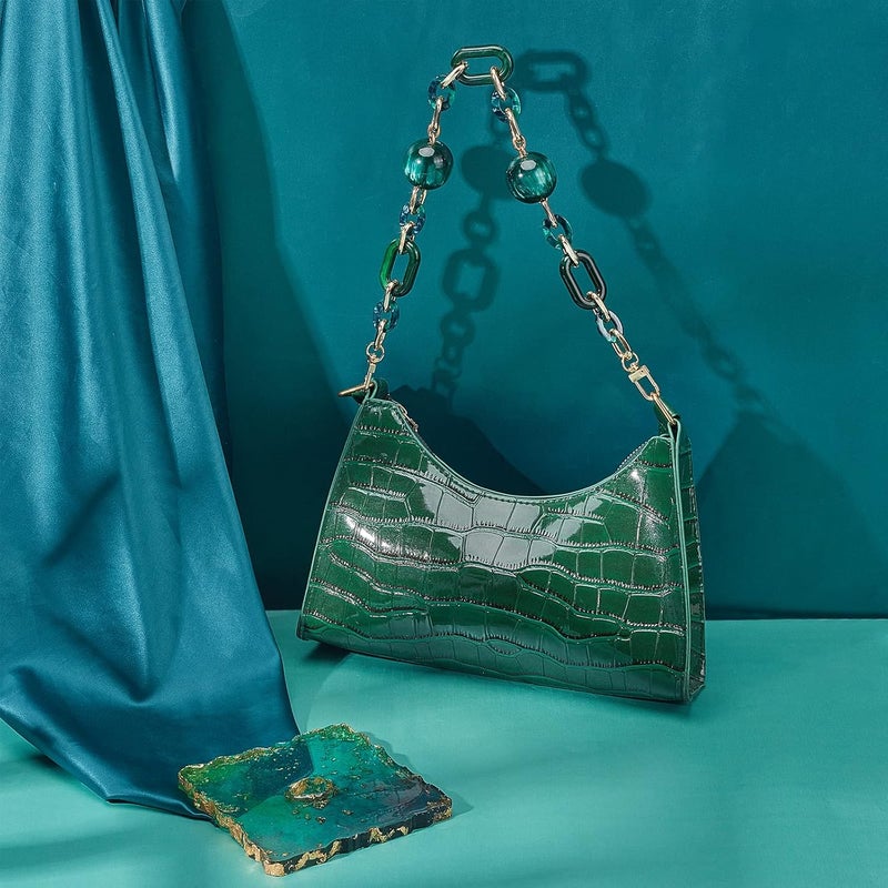 comfrt Acrylic Beaded Bag Chain Strap, 17.8 Inch Chunky Resin Purse Handle Chain Replacement Square Handbag Chain with Round Beads Detachable Clutches Handles Bag Chain Charms Accessories, Green - Image 5