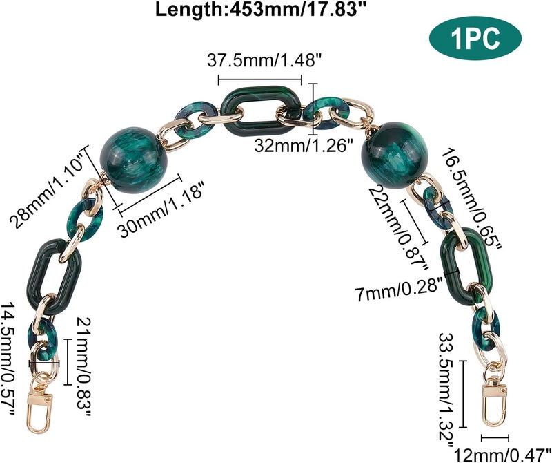 comfrt Acrylic Beaded Bag Chain Strap, 17.8 Inch Chunky Resin Purse Handle Chain Replacement Square Handbag Chain with Round Beads Detachable Clutches Handles Bag Chain Charms Accessories, Green - Image 3