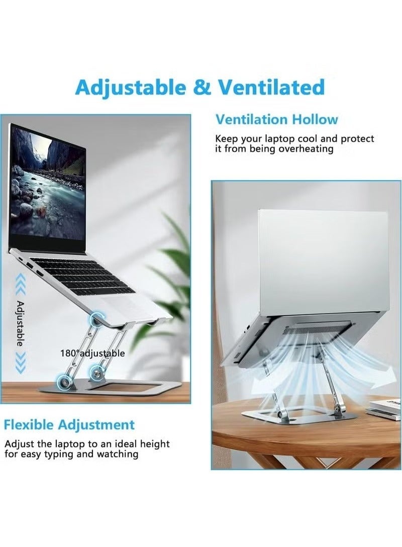 Gravity Adjustable Aluminum Laptop Stand ‚Äì Foldable Ergonomic Riser with Ventilated Design for Cooling ‚Äì Lightweight, Portable, Height Adjustable Laptop Holder for Desk, Bed & Travel ‚Äì Silver - Image 3