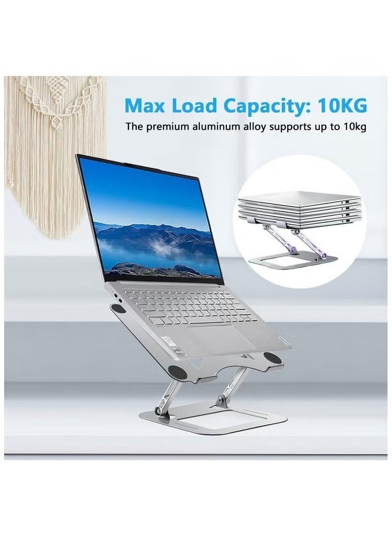 Gravity Adjustable Aluminum Laptop Stand ‚Äì Foldable Ergonomic Riser with Ventilated Design for Cooling ‚Äì Lightweight, Portable, Height Adjustable Laptop Holder for Desk, Bed & Travel ‚Äì Silver - Image 4