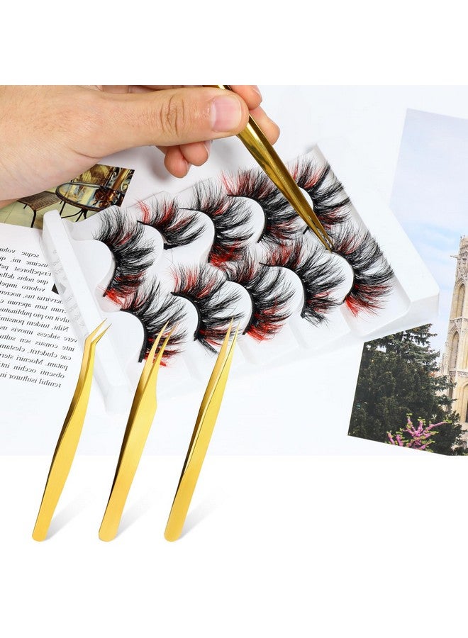 3 Pcs Lash Tweezers For Eyelash Extensions High Precision Gold Metal Tweezers Set Fiber Tip And Curved Isolation Tweezers Eyelash Extension Tools For Women Volume Lash Crafting Jewelry Making