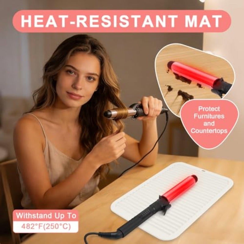 Oversize Silicone Heat Resistant Mat Professional Hot Hair Tools Mat for Curling Iron Flat Iron Hair Straightener Portable Hot Pad Cover with Velcro for Travel Home Salon 14.2 x 11.0 - Image 3