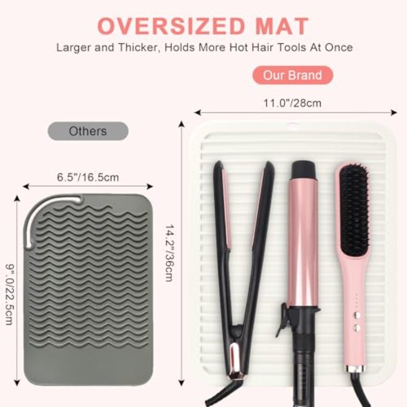 Oversize Silicone Heat Resistant Mat Professional Hot Hair Tools Mat for Curling Iron Flat Iron Hair Straightener Portable Hot Pad Cover with Velcro for Travel Home Salon 14.2 x 11.0 - Image 4