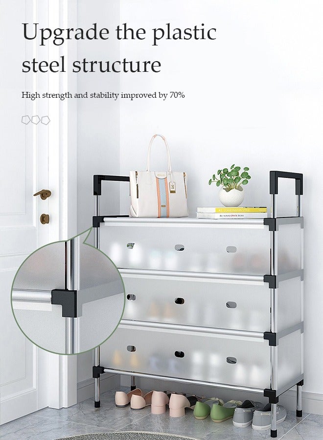 DUNISO 4 Tier Dust proof shoe rack, plastic shoe cabinet with door, independent shoe rack, suitable for entrance, living room, bedroom, 66 * 29 * 77cm  - Image 4