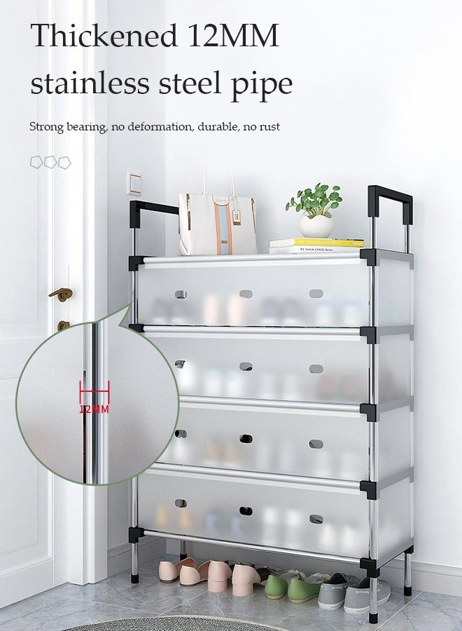 DUNISO 4 Tier Dust proof shoe rack, plastic shoe cabinet with door, independent shoe rack, suitable for entrance, living room, bedroom, 66 * 29 * 77cm  - Image 5