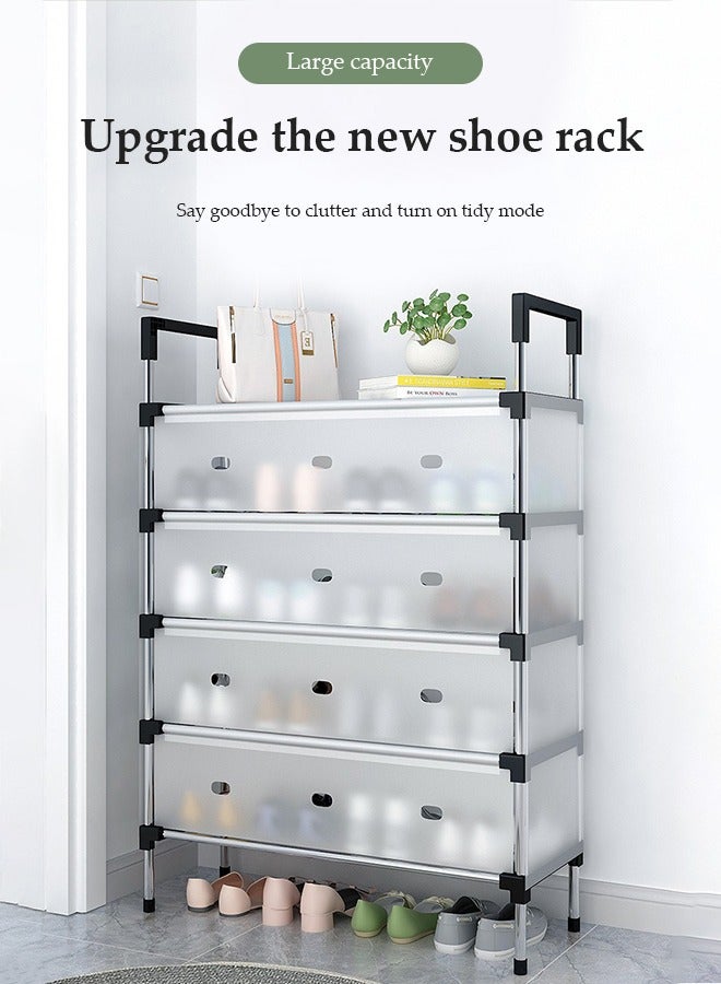 DUNISO 4 Tier Dust proof shoe rack, plastic shoe cabinet with door, independent shoe rack, suitable for entrance, living room, bedroom, 66 * 29 * 77cm  - Image 2
