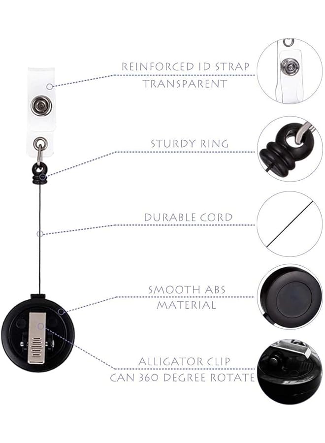 أكس سبرينج حامل شارات قابل للسحب مكون من قطعتين حامل شارات هوية مع مشبك دوار حامل سلسلة مفاتيح قابل للسحب مع سلك فولاذي قابل للسحب بطول 60 سم لسلسلة مفاتيح بطاقة العمل حامل شارات بطاقة الهوية باللون الأسود - Image 2