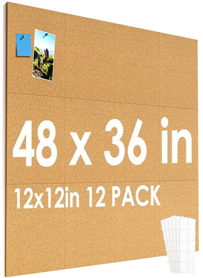MaxGear Large Cork Board for Wall 48" x 36", 12 Pack Cork Board Tiles with 40 Pushpins & Safe Removable Adhesive Tabs, 12" x 12" Corkboards for Office, School & Home - Image 1