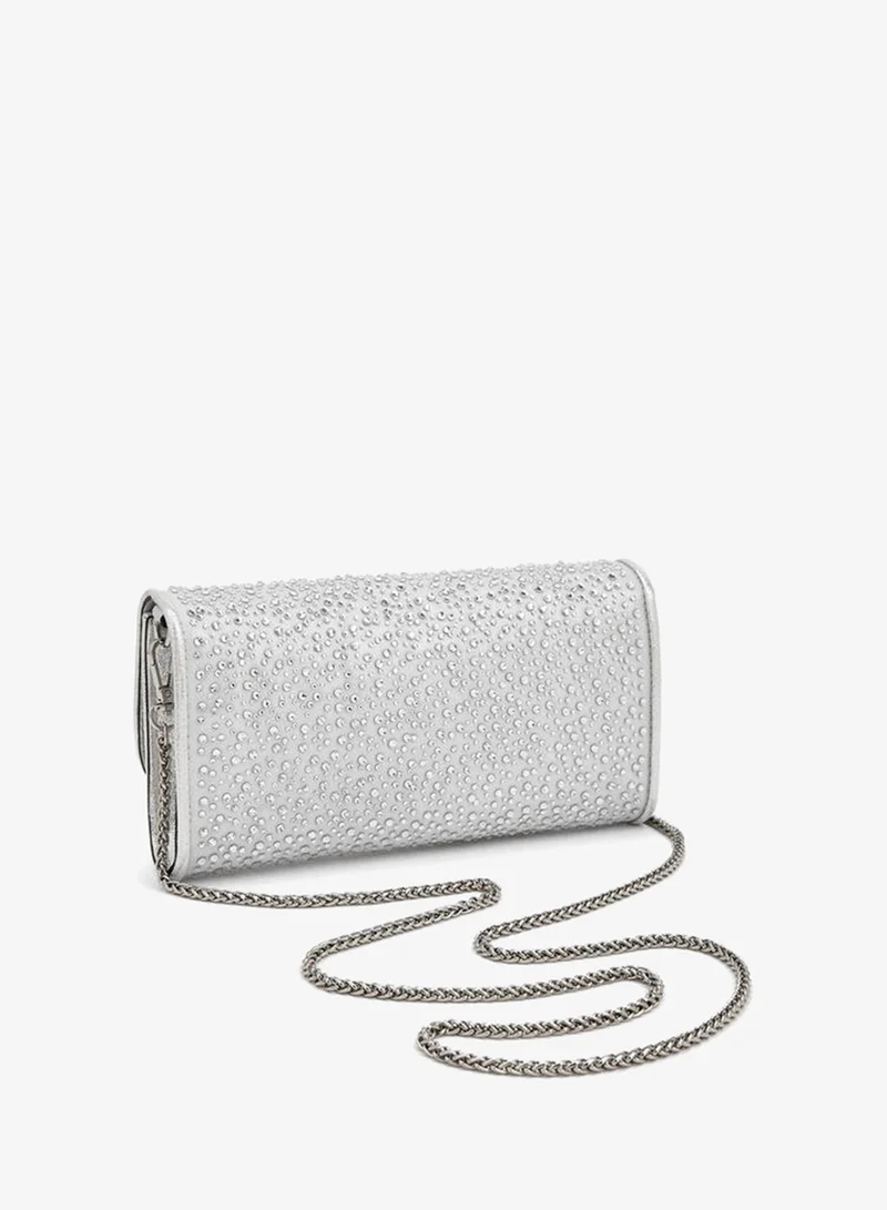 Celeste SILVER Embellished Crossbody Bag with Detachable Chain Strap for Women | Best Price UAE
