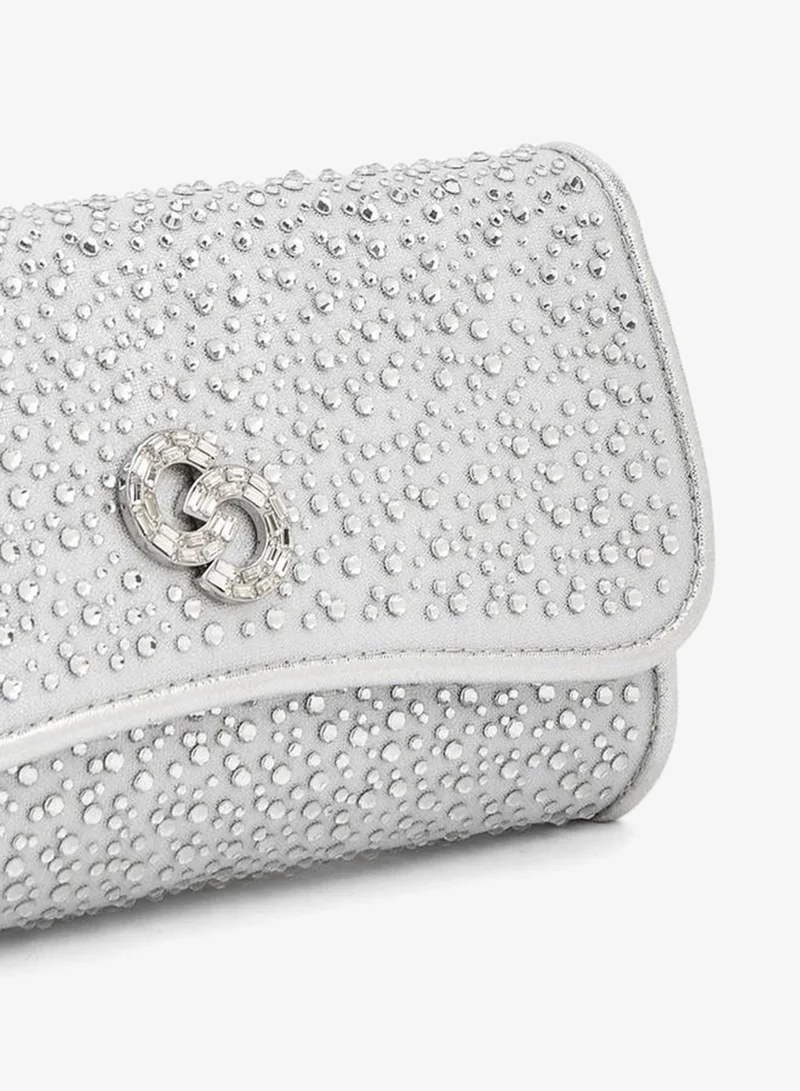 Celeste SILVER Embellished Crossbody Bag with Detachable Chain Strap for Women | Best Price UAE