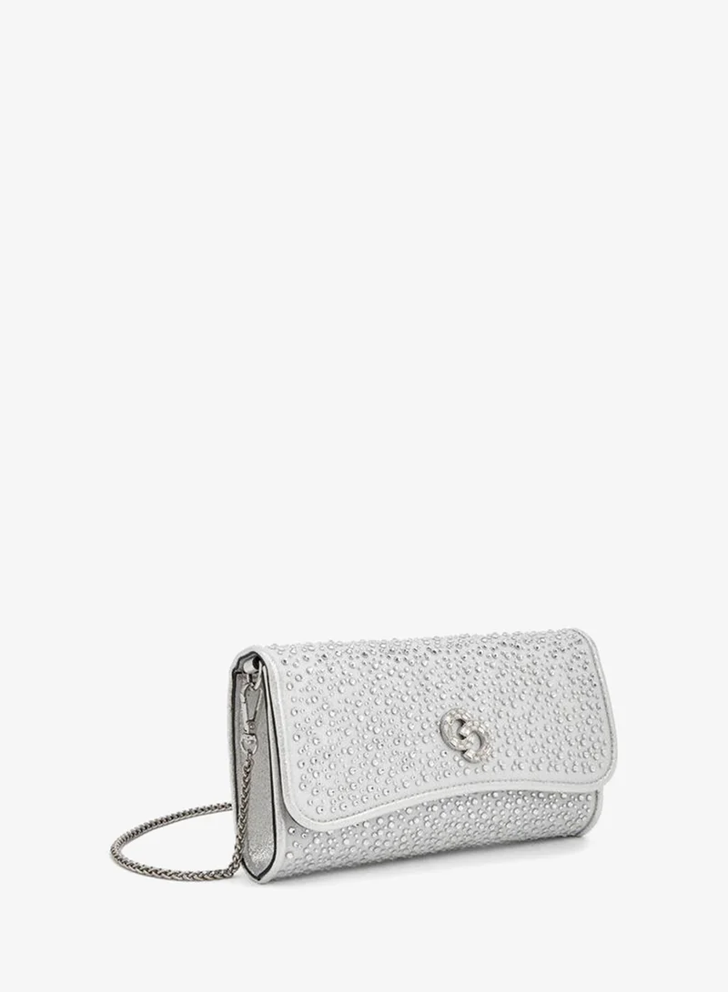 Celeste SILVER Embellished Crossbody Bag with Detachable Chain Strap for Women | Best Price UAE