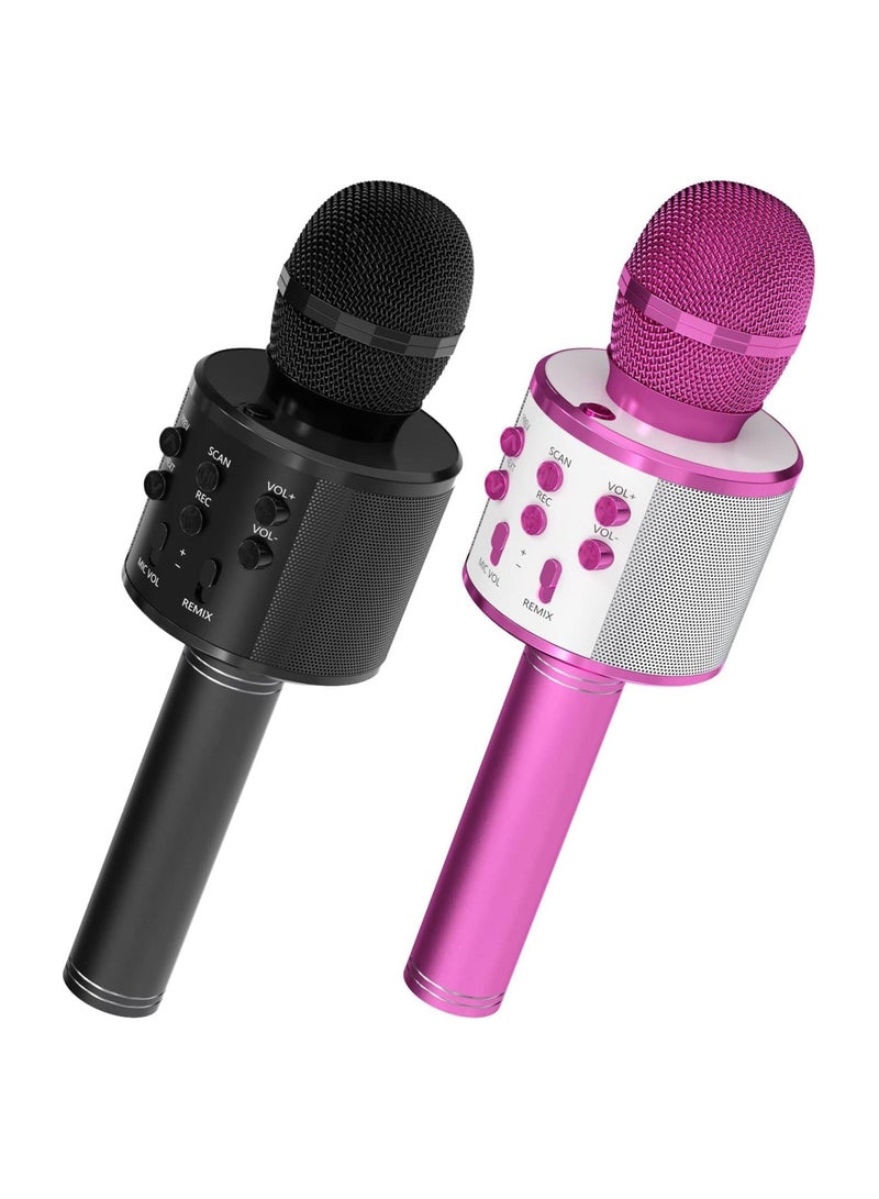 2 Pack Karaoke Microphone for Kids, Wireless Bluetooth Karaoke Microphone for Singing, Portable Handheld Mic Speaker Machine, Great Gifts Toys for Girls Boys Adults. (Black & Purple) - Image 1