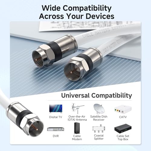 Cable Matters RG6 Coaxial Cable - 100ft, [CL2 Rated for in-Wall Use] (CM) Quad Shield Coaxial Cable, RG6 Coax Cord for TV, Digital Router, Satellite Receiver and More, White - Image 3