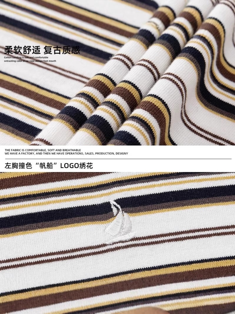 2025 factory direct supply striped T-shirt short sleeve summer men's round neck Japanese fashion brand retro half sleeve loose T-shirt - Image 2