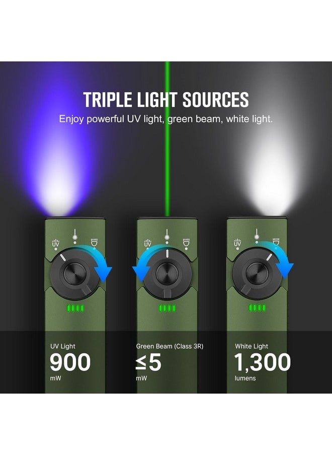 OLIGHT - OLIGHT Arkfeld Pro Rechargeable EDC Flashlight with Green Beam, UV Light and White LED Combo, 1300 Lumens Portable Flat Flashlights, Triple Light Sources Pocket Lights for Emergency (OD Green CW) - Image 1