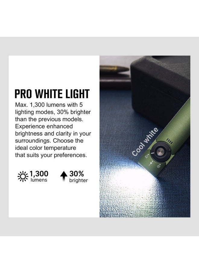 OLIGHT - OLIGHT Arkfeld Pro Rechargeable EDC Flashlight with Green Beam, UV Light and White LED Combo, 1300 Lumens Portable Flat Flashlights, Triple Light Sources Pocket Lights for Emergency (OD Green CW) - Image 1
