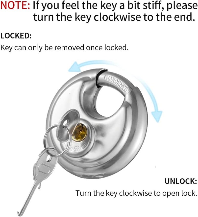 CINCINNO 304 Stainless Steel Discus Padlock, Keyed Alike Disc Lock for Storage Unit, Garage and Trailer,12 Pack… - Image 5