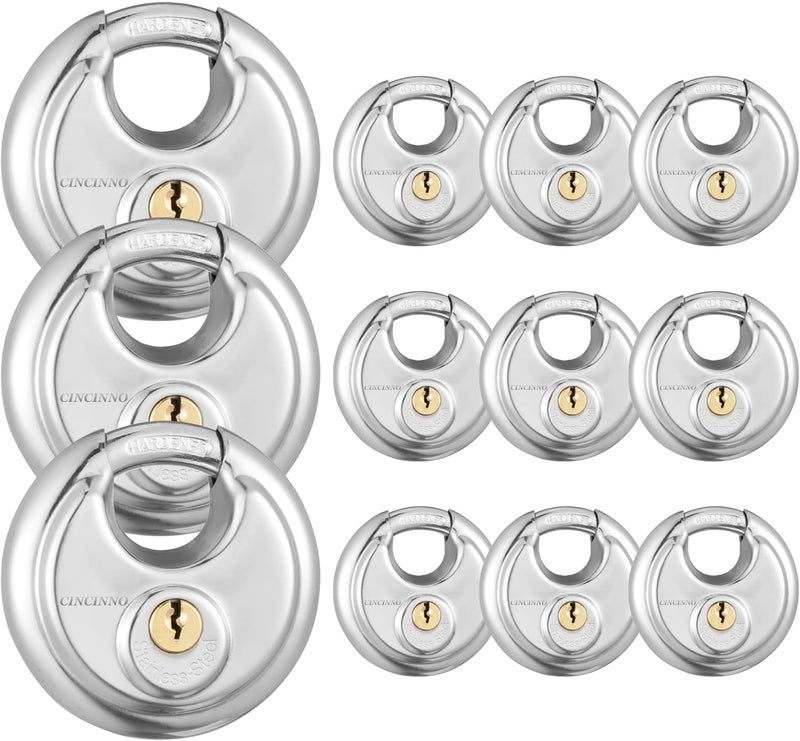 CINCINNO 304 Stainless Steel Discus Padlock, Keyed Alike Disc Lock for Storage Unit, Garage and Trailer,12 Pack… - Image 1