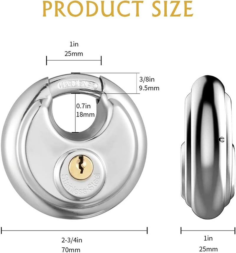 CINCINNO 304 Stainless Steel Discus Padlock, Keyed Alike Disc Lock for Storage Unit, Garage and Trailer,12 Pack… - Image 2