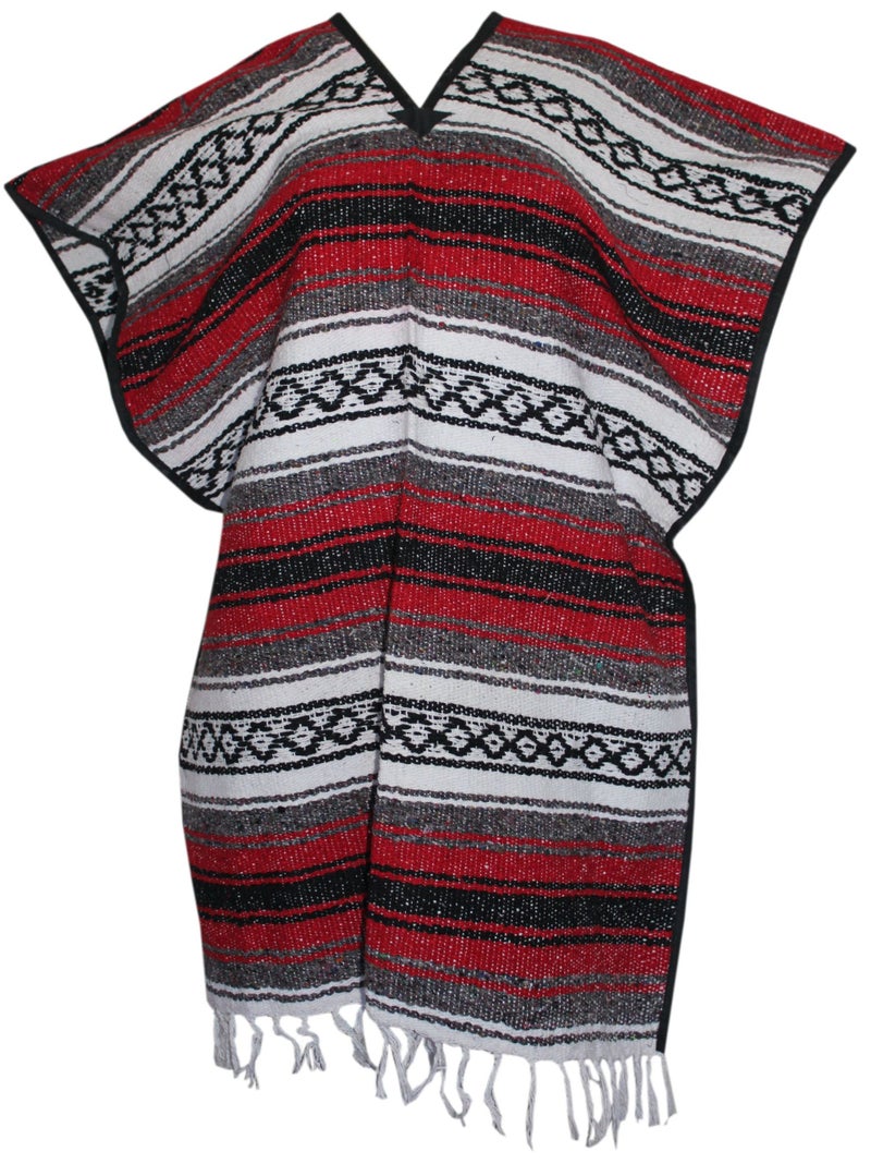 Del Mex Classic Mexican Blanket Poncho Red