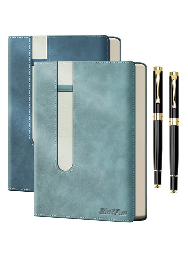 BiuTFon 2 Pack A5 Notebook and Pen Set for Men and Women, 240 Pages, 80gsm Thick Paper Notebooks with Elastic Pens Holder for Work Notes, Diary - Image 1