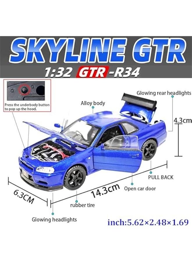 Generic - Toy Car Nissan Skyline GTR R34 Model car 1/32 Die-cast Toy Cars Metal Model Car Toys with Light and Sound Pull Back Collectible Model for Children Age 3 + Year Old Festival Gift(Blue) - Image 1
