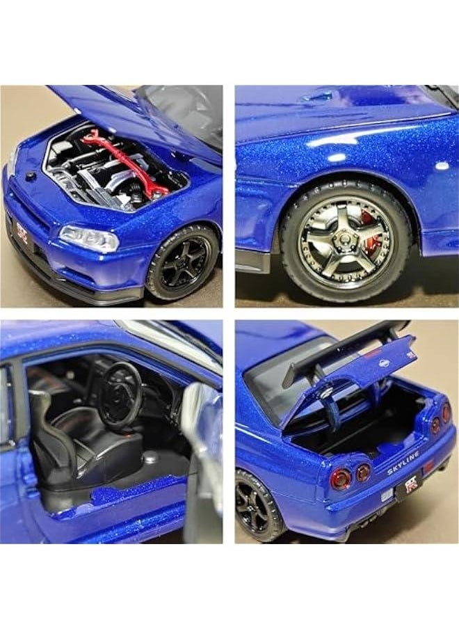 Generic - Toy Car Nissan Skyline GTR R34 Model car 1/32 Die-cast Toy Cars Metal Model Car Toys with Light and Sound Pull Back Collectible Model for Children Age 3 + Year Old Festival Gift(Blue) - Image 1