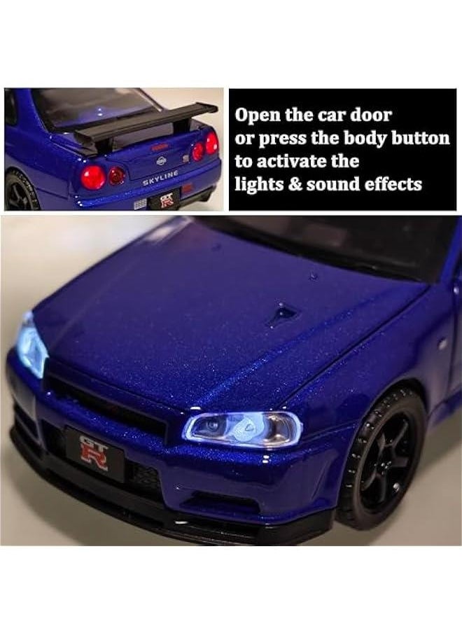 Generic - Toy Car Nissan Skyline GTR R34 Model car 1/32 Die-cast Toy Cars Metal Model Car Toys with Light and Sound Pull Back Collectible Model for Children Age 3 + Year Old Festival Gift(Blue) - Image 1