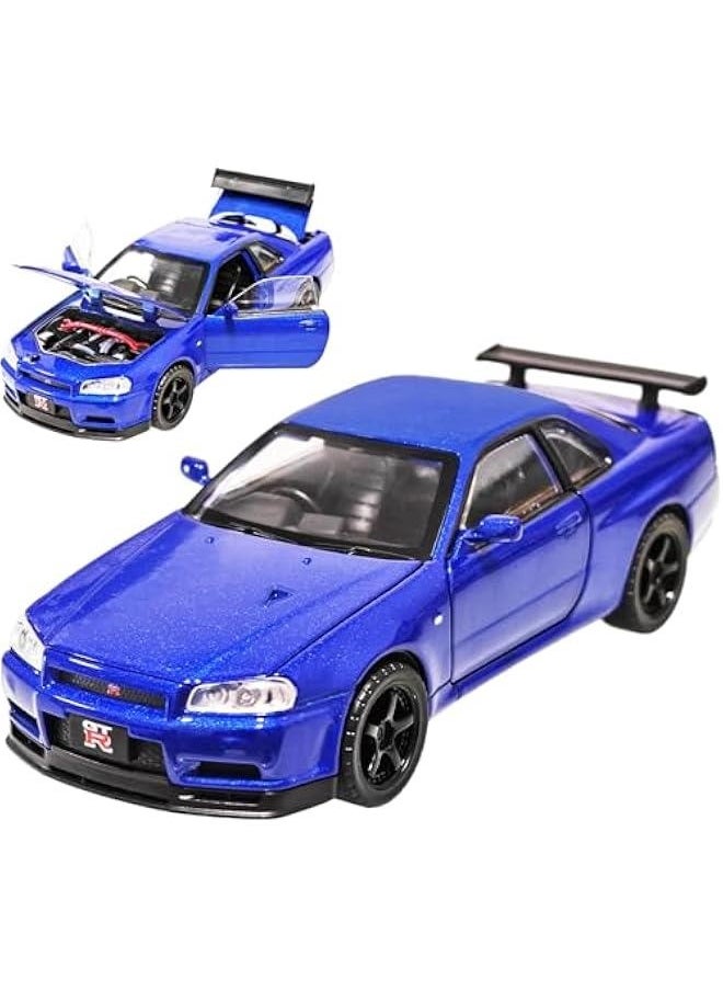 Generic - Toy Car Nissan Skyline GTR R34 Model car 1/32 Die-cast Toy Cars Metal Model Car Toys with Light and Sound Pull Back Collectible Model for Children Age 3 + Year Old Festival Gift(Blue) - Image 1