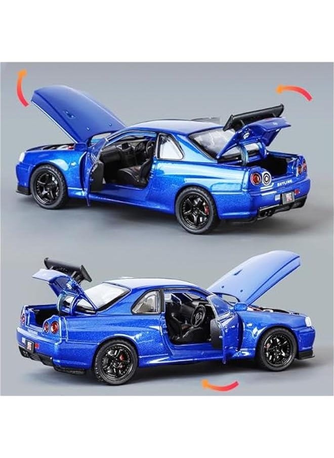 Generic - Toy Car Nissan Skyline GTR R34 Model car 1/32 Die-cast Toy Cars Metal Model Car Toys with Light and Sound Pull Back Collectible Model for Children Age 3 + Year Old Festival Gift(Blue) - Image 1