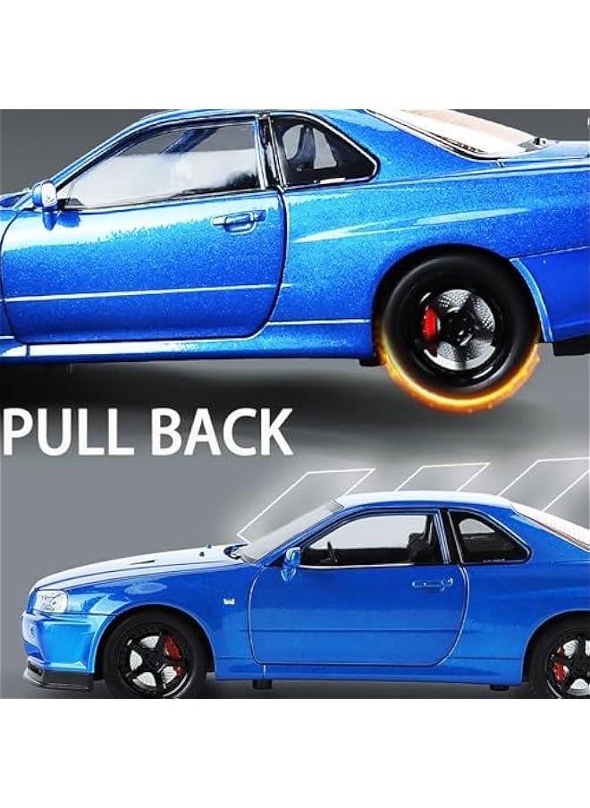 Generic - Toy Car Nissan Skyline GTR R34 Model car 1/32 Die-cast Toy Cars Metal Model Car Toys with Light and Sound Pull Back Collectible Model for Children Age 3 + Year Old Festival Gift(Blue) - Image 1