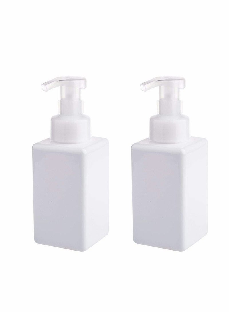 الأزرق جي دبليو Foaming Soap Dispenser, 450ml (15oz) Refillable Pump Bottle Plastic for Liquid Soap, Shampoo, Body Wash (2 Pcs) (White) - Image 1