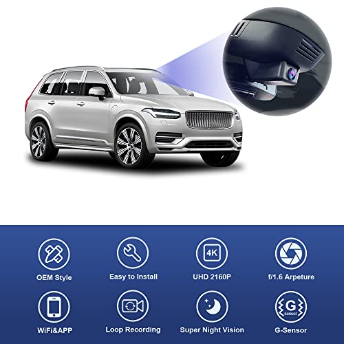 FITCAMX كاميرا داش فيت كام إكس 4K لسيارات فولفو XC90 B5 B6 T8 (الموديل B) لعام 2023 2024 2025، تصميم متكامل مثل المصنع، فيديو بدقة Ultra HD 2160P، تسجيل متكرر، واي فاي مدمج وتطبيق، حساس جاذبية، توصيل وتشغيل، بطاقة 64GB - Image 4