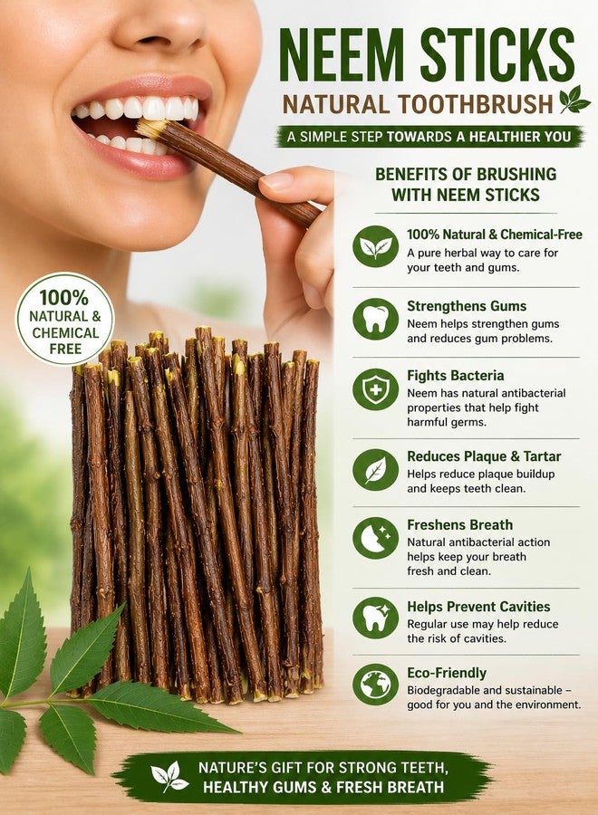 أعواد النيم الطبيعية لتنظيف الأسنان، عبوة من 50 قطعة | أعواد مضغ النيم العضوية للعناية بالفم وانتعاش النفس | أعواد فرشاة أسنان عشبية للاستخدام اليومي - Image 2