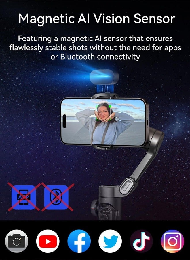 اوتشوان AOCHUAN XE نسخة الذكاء الاصطناعي,استقرار جيمبال للهاتف الذكي,لا تطبيق AI تتبع,التحكم في الإيماءات,360 ° Inception Gimbal مع TikTok YouTube,ثلاثية المحور قابلة للطي للآيفون والأندرويد,أسود - Image 2