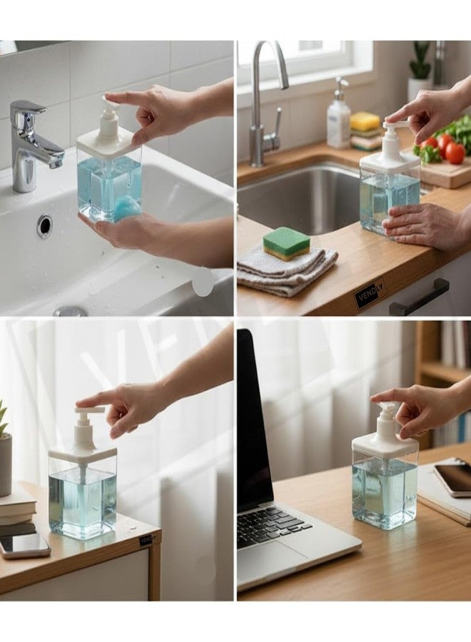 VENDLY Liquid Handwash Dispenser for Home Pack of 2 | White Soap Pump Bottle for Bathroom & Wash Basin | Refillable Dispenser - Image 2