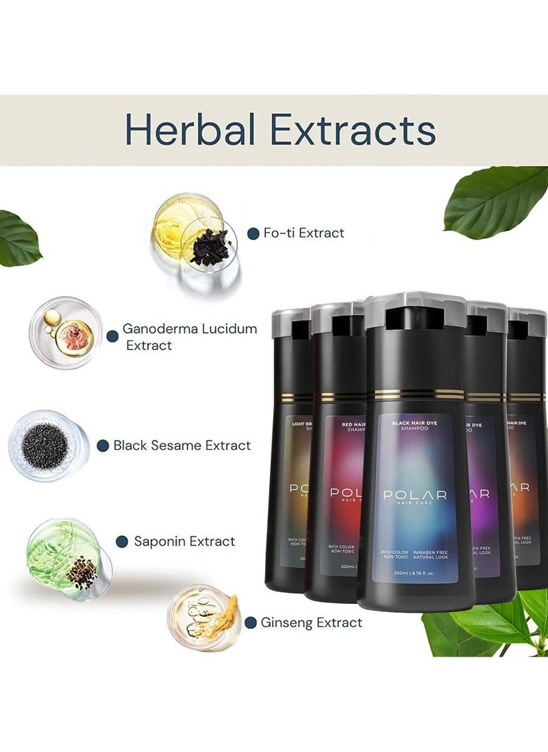 POLAR Hair Dye Shampoo, Natural Hair Color Shampoo For Gray Hair Coverage, Haircare Suitable For Women & Men 200ml (Black) - Image 3