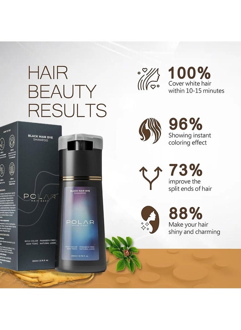 POLAR Hair Dye Shampoo, Natural Hair Color Shampoo For Gray Hair Coverage, Haircare Suitable For Women & Men 200ml (Black) - Image 2