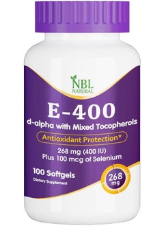 NBL Natural Vitamin E-400 Mixed Tocopherols & Selenium 100 Softgel, Supports Heart, Skin, Immune Health & Antioxidant Protection For Men And Women  - Image 1