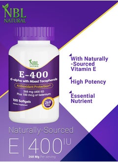 NBL Natural Vitamin E-400 Mixed Tocopherols & Selenium 100 Softgel, Supports Heart, Skin, Immune Health & Antioxidant Protection For Men And Women  - Image 4