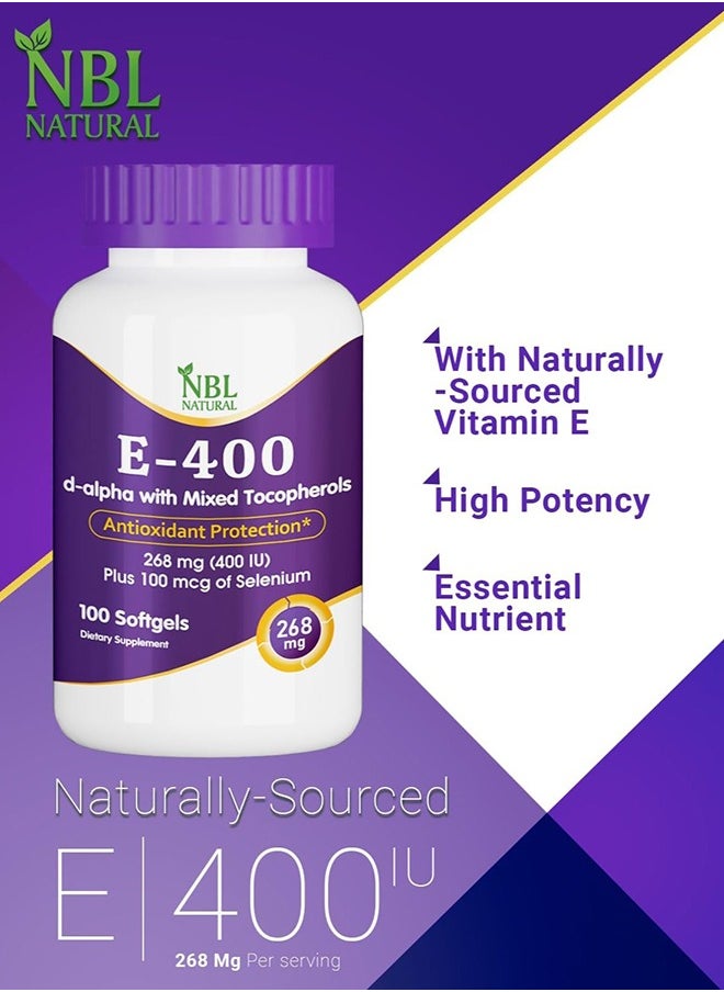NBL Natural - Vitamin E-400 Mixed Tocopherols & Selenium 100 Softgel, Supports Heart, Skin, Immune Health & Antioxidant Protection For Men And Women - Image 1