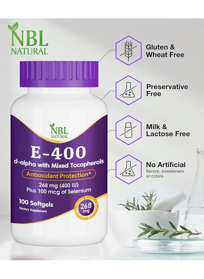 Nbl Natural Vitamin E-400 Mixed Tocopherols & Selenium For Men & Women Softgel 100'S